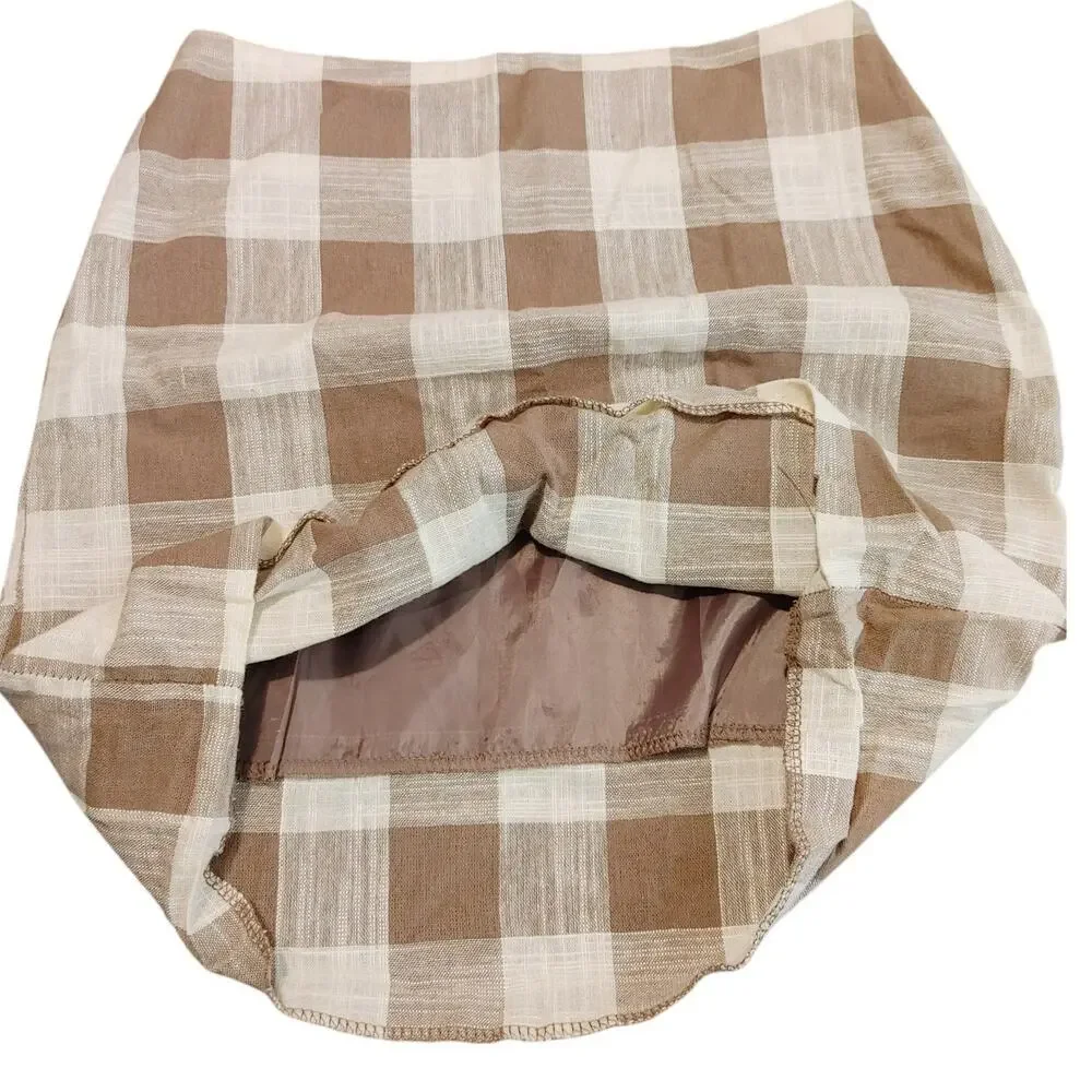 Storets Pencil Mini Skirt Lined Plaid White Brown Vintage Style Womens Small